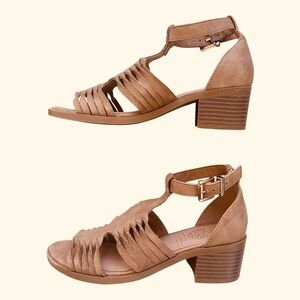 Vince Camuto brown leather little girl sandals sz.1 block heel twisted upper